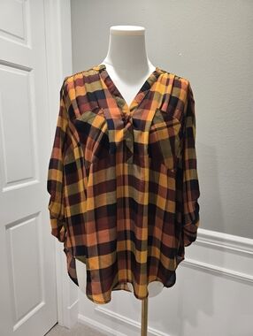 Torrid Harper Pullover 3/4 Sleeve Blouse in Orange Plaid Size 1 (14/16 or 1X)